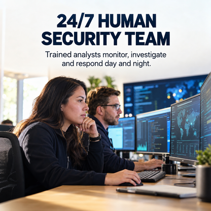 Real 24/7 security analysts monitoring and responding to computer threats