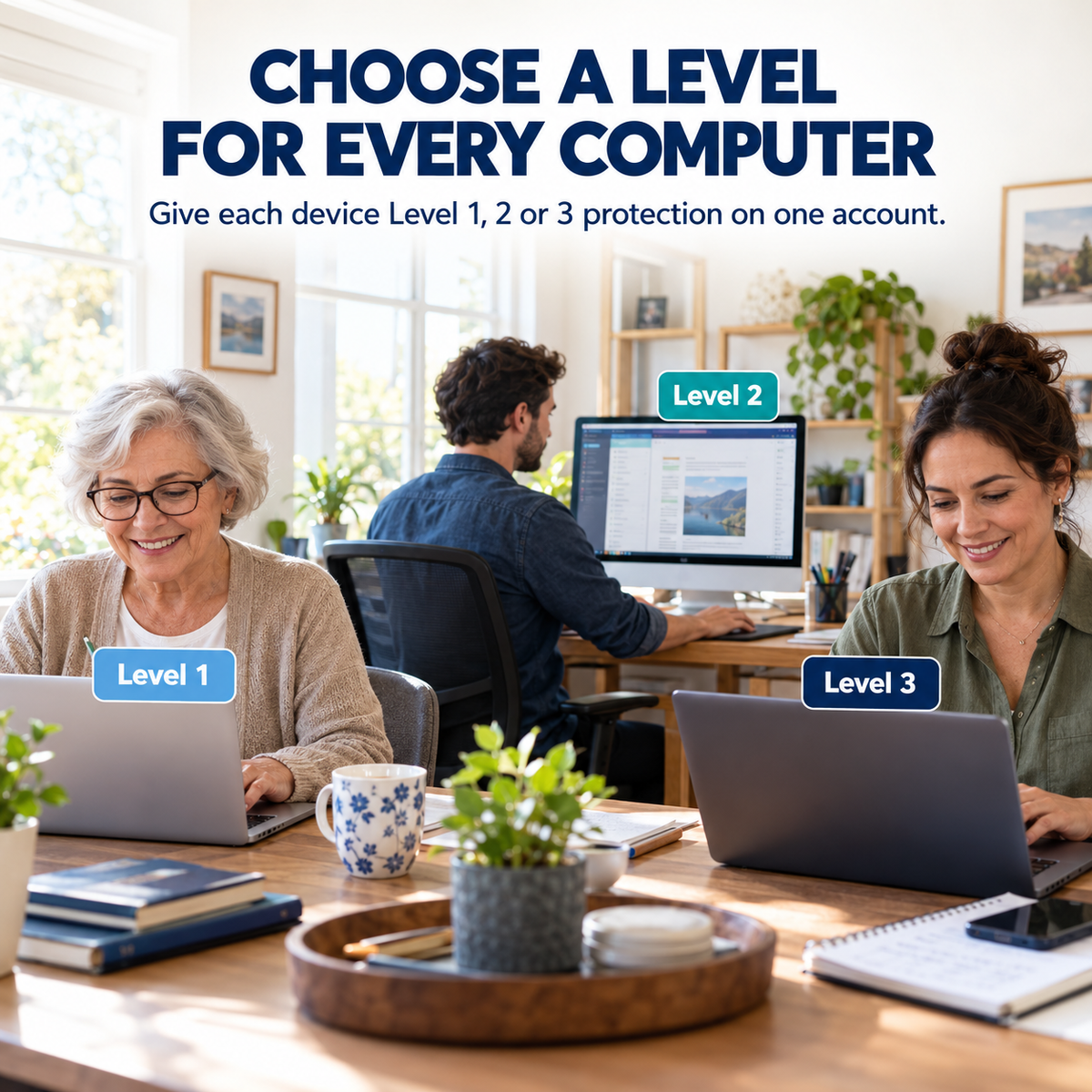 Real home and small-business users with Level 1, Level 2 and Level 3 computer protection
