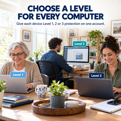 Real home and small-business users with Level 1, Level 2 and Level 3 computer protection